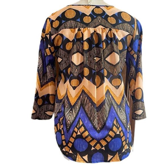 Collective Concepts Beaded Flowy Top Blouse Womens Small Blue Purple Tan Gold - Picture 3 of 10
